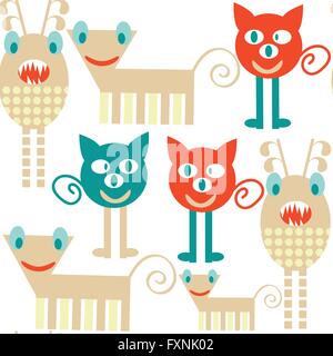 Abstract adorable monsters  seamless pattern and seamless pattern in swatch menu, vector image Stock Vector