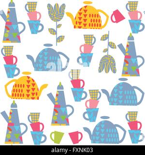 Elegance  seamless pattern with kettle and cup and seamless pattern in swatch menu, vector illustration Stock Vector