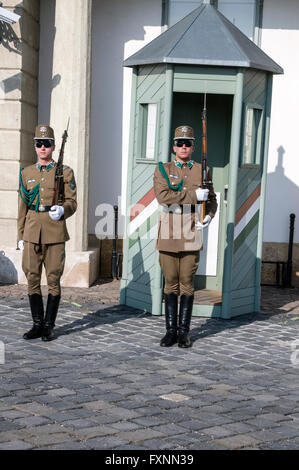 Changing of the Guard at the Sándor Palace (Hungarian: Sándor-palota) on Szent György tér,(Saint George's Square) at Buda Castle Stock Photo