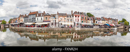 Panorama of Belu embankment with summer verandas of restaurants in Amiens, France Stock Photo