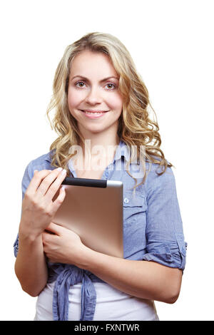 Smiling female student with her tablet computer Stock Photo