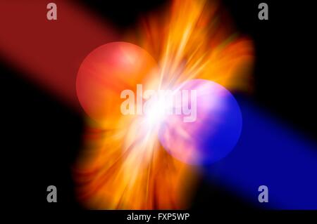 Two particles colliding, computer artwork Stock Photo - Alamy