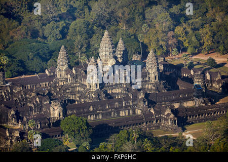 Angkor Wat, 12th century Khmer Temple, UNESCO World Heritage Site, Siem Reap, Cambodia - aerial Stock Photo