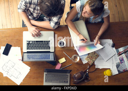 College students collaborating on project Stock Photo