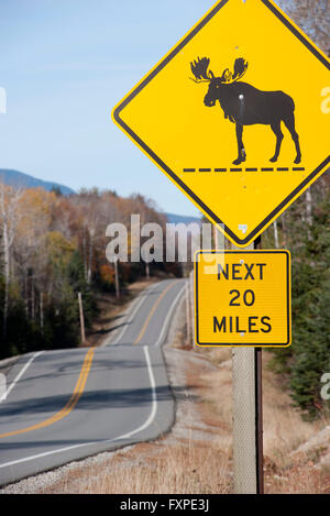 Moose crossing sign along highway Stock Photo