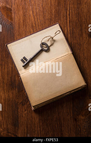 Old key over an open book Stock Photo