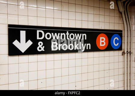 Sign in subway station, Manhattan, New York City, New York, USA Stock Photo