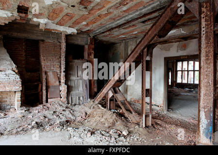 Interior of abandoned, demolished building Stock Photo