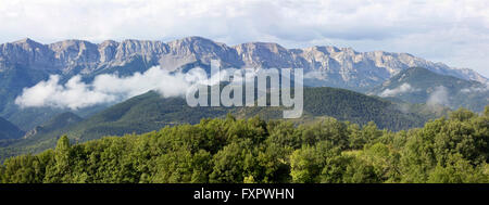 The Serra del Cadi is a mountain range in the north (Pre-Pyrenees) of Catalonia (Spain). Panoramic view from the cerdanya. Stock Photo