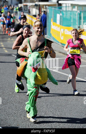 Brighton UK 17th April 2016 - Thousands of runners take part in this years Brighton Marathon in beautiful weather today Credit:  Simon Dack/Alamy Live News Stock Photo