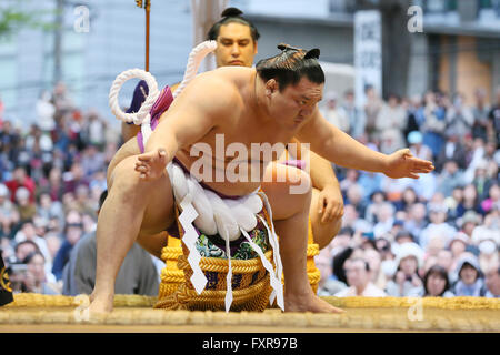 Tokyo Japan. 18th Apr, 2016. Hakuho, Sumo : Annual sumo tournament dedicated to the Yasukuni Shrine in Tokyo Japan. Credit:  YUTAKA/AFLO SPORT/Alamy Live News Stock Photo
