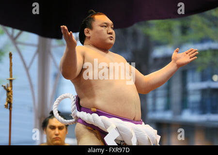 Tokyo Japan. 18th Apr, 2016. Hakuho, Sumo : Annual sumo tournament dedicated to the Yasukuni Shrine in Tokyo Japan. Credit:  YUTAKA/AFLO SPORT/Alamy Live News Stock Photo