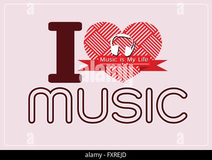 i love Music and Music is My Life word font type with signs idea design Stock Vector