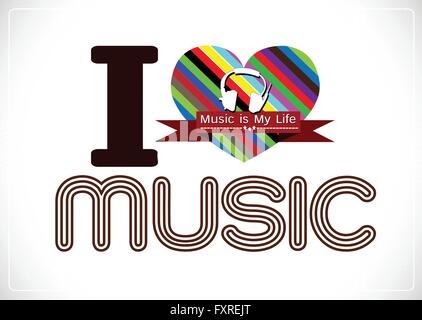 i love Music and Music is My Life word font type with signs idea design Stock Vector