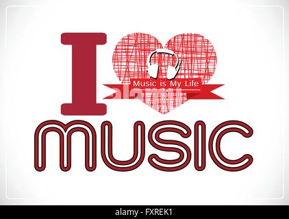 i love Music and Music is My Life word font type with signs idea design Stock Vector
