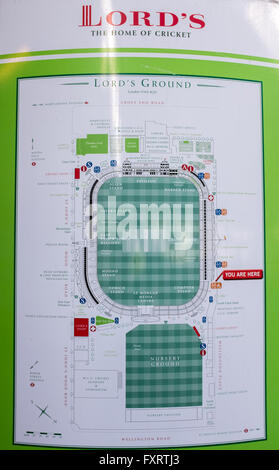 Map of Lord's cricket ground, St Johns Wood London UK