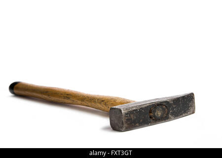 List hammer with wood handle lying on a white background Stock Photo