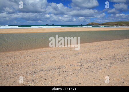 Sunny spring day at Constantine bay, Padstow, North Cornwall, England ...