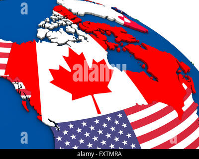 Canada - political map of Canada and surrounding region with each country represented by its national flag. 3D Illustration. Stock Photo