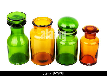 Clear and brown laboratory glass jars and bottles. Containers for essential  oils, cosmetics, medication, oils, liquids, creams and lotions Stock Photo  - Alamy