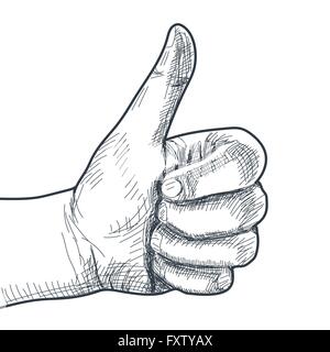 Hand drawn hand with thumb up Stock Vector
