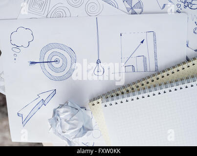 Set freehand drawing sketches on the theme of business Stock Photo