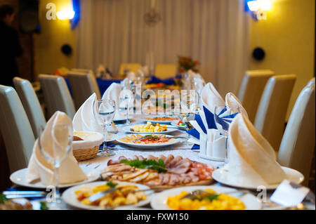 festive wedding table for dinner at the restaurant Stock Photo