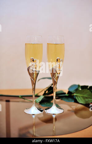 two glasses of champagne on the table for wedding ceremony Stock Photo