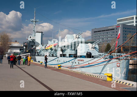 Blyskawica museum warship in Gdynia, Poland, Europe, the Baltic Sea, ORP Blyskawica ship moored at the quayside, exterior view Stock Photo