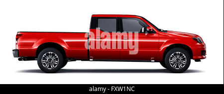 Red pickup truck - side view (studio shot on white) Stock Photo