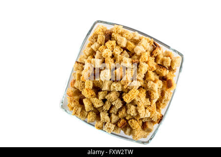 Rye crackers in glass bowl isolated on white background Stock Photo
