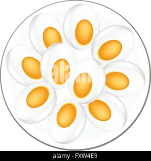 Cuisine and Food, Illustration of Boiled Eggs in A Plate Isolated on A White Background. Stock Vector