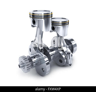 Crankshaft and pistons on white background (done in 3d) Stock Photo