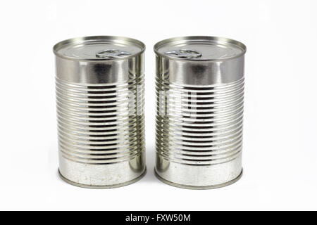 Can of food, metallic tin isolated in a white background Stock Photo