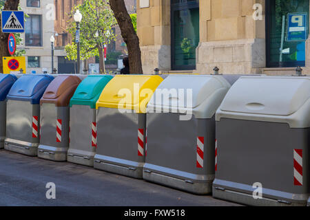 Set of dumpsters for rubbish recycling, in the street Stock Photo