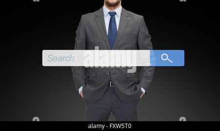 close up of businessman with internet search bar Stock Photo