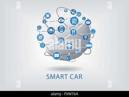 Connected smart car vector infographic and background Stock Vector