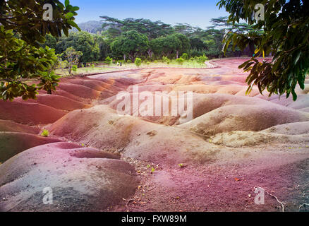 Main sight of Mauritius- Chamarel- seven color lands Stock Photo