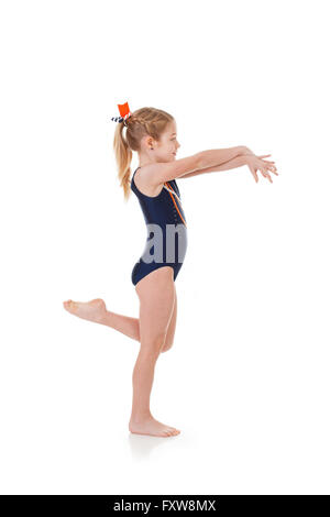 Young girl gymnast in various poses, isolated on white.