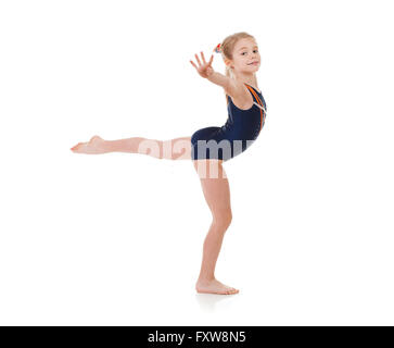 Young girl gymnast in various poses, isolated on white.