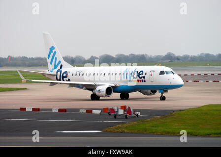 Flybe Airline Embraer 175-ST Airliner G-FBJK Taxiing at Manchester International Airport England United Kingdom UK Stock Photo
