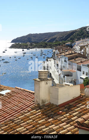 A view of pretty white washed Cadaques, on the Cap de Creus peninsular, in Catalonia, on the Costa Brava, Spain, Europe Stock Photo