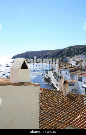 A view of pretty white washed Cadaques, on the Cap de Creus peninsular, in Catalonia, on the Costa Brava, Spain, Europe Stock Photo