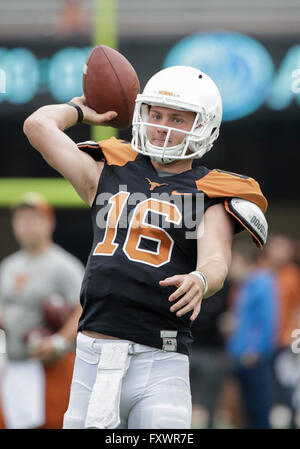 April 16, 2016: Texas Longhorns quarterback Shane Buechele (16) throws a pass during the Orange and White Spring Game at Darrell K Royal - Texas Memorial Stadium in Austin, TX Tim Warner/CSM. Stock Photo