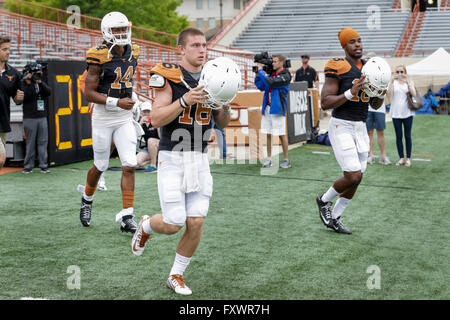 April 16, 2016: The Texas Longhorns quarterbacks take the field before the Orange and White Spring Game at Darrell K Royal - Texas Memorial Stadium in Austin, TX Tim Warner/CSM. Stock Photo