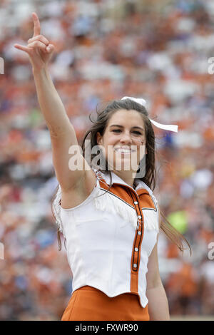 April 16, 2016: Texas Longhorns cheerleaders perform during the Orange and White Spring Game at Darrell K Royal - Texas Memorial Stadium in Austin, TX Tim Warner/CSM. Stock Photo