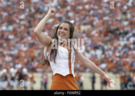 April 16, 2016: Texas Longhorns cheerleaders perform during the Orange and White Spring Game at Darrell K Royal - Texas Memorial Stadium in Austin, TX Tim Warner/CSM. Stock Photo