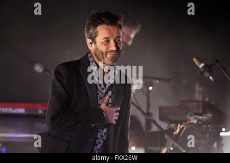 Torino, Italy. 18th Apr, 2016. Daniele Silvestri performs in his sold-out concert, singing his new album, 'La voce del megafono' ('The voice of the megaphone') in five years away from 'S.C.O.T.C.H.' © Daniela Parra Saiani/Pacific Press/Alamy Live News Stock Photo