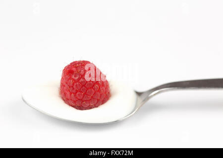 Spoonful of Greek yogurt with raspberry Stock Photo