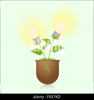 green energy lamps on the plant, vector illustration Stock Vector